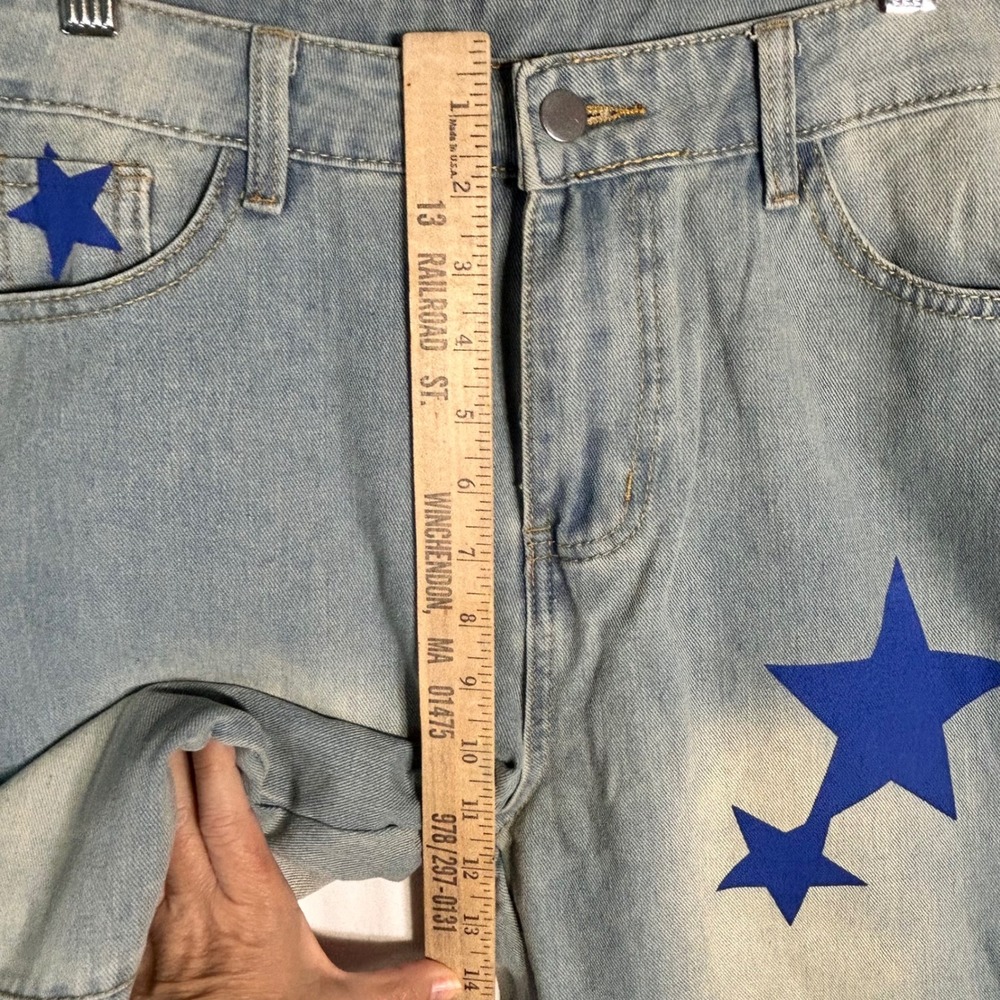 Star Print Barrel Jeans  Wide leg High Waisted Denim Baggy Womans Y2K Size L - Picture 3 of 7